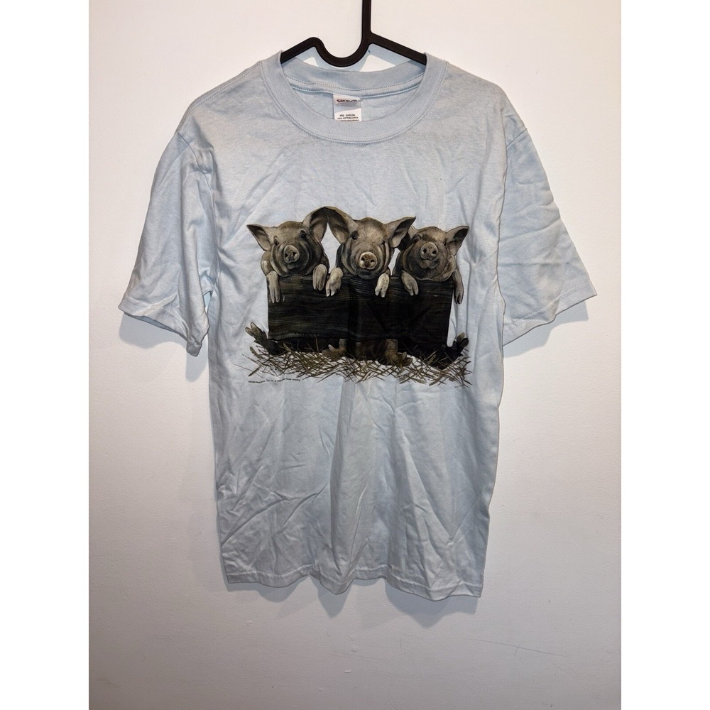 Vintage 1999 Pig Graphic T-Shirt Otter House Anvil USA Made S Farm Animal Y2K